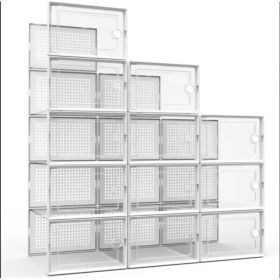 12-Pack Transparent Plastic Stackable Shoe Storage Boxes For Closet Linked Design Sports Shoe Organizers Foldable Shoe Racks (Option: White)