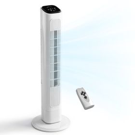 US Standard RTW-GR36 Tower Fan, 110V 45W, 36 Inch, Column Shape, White Plastic Body, Copper Motor, Touch & Remote Control, 3 Speeds, 3 Modes, Osc (Option: default)