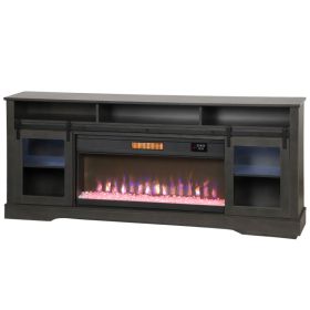 Fireplace TV Stand for TVs Up to 80 Inch, TV Console with Electric Fireplace, Open Storage and Side Cabinets, Gray (Option: Gray-1910x475x190 mm)